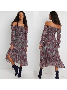 MISA Los Angeles Rashida Nazirah Floral Smocked Off Shoulder Dress Size M NWT​